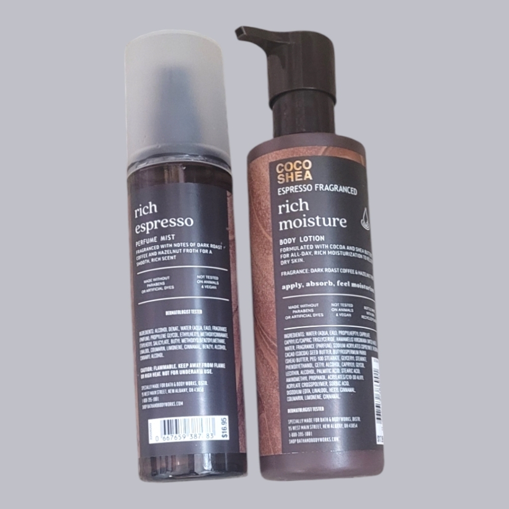 Bath and Body Works "Unisex" Espresso Body Lotion And Perfume Mist Set - Picture 2 of 9